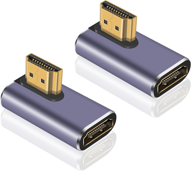 Poyiccot 8K HDMI 90 Degree Adapter, Left Angle HDMI Male to Female Extension Adapter Support 48Gbps Bandwith, 8K@60hz Resolution for 3D HDR, Laptop,DVD,TV, Monitors,PS5 (2-Pack) - Image 1
